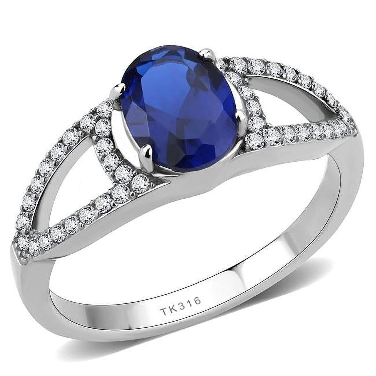 Women No Plating Stainless Steel Ring with Synthetic in London Blue - Size 7