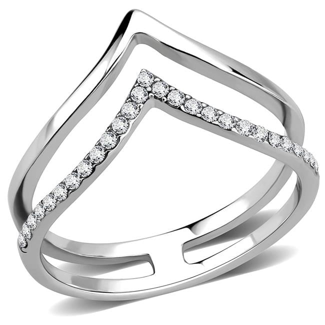 Women No Plating Stainless Steel Ring with AAA Grade CZ in Clear - Size 10