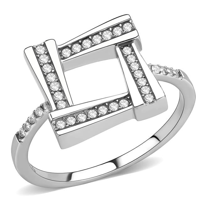 Women No Plating Stainless Steel Ring with AAA Grade CZ in Clear - Size 6