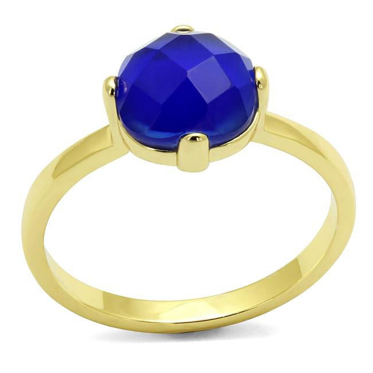 Women Flash Gold Brass Ring with Synthetic in Sapphire - Size 5