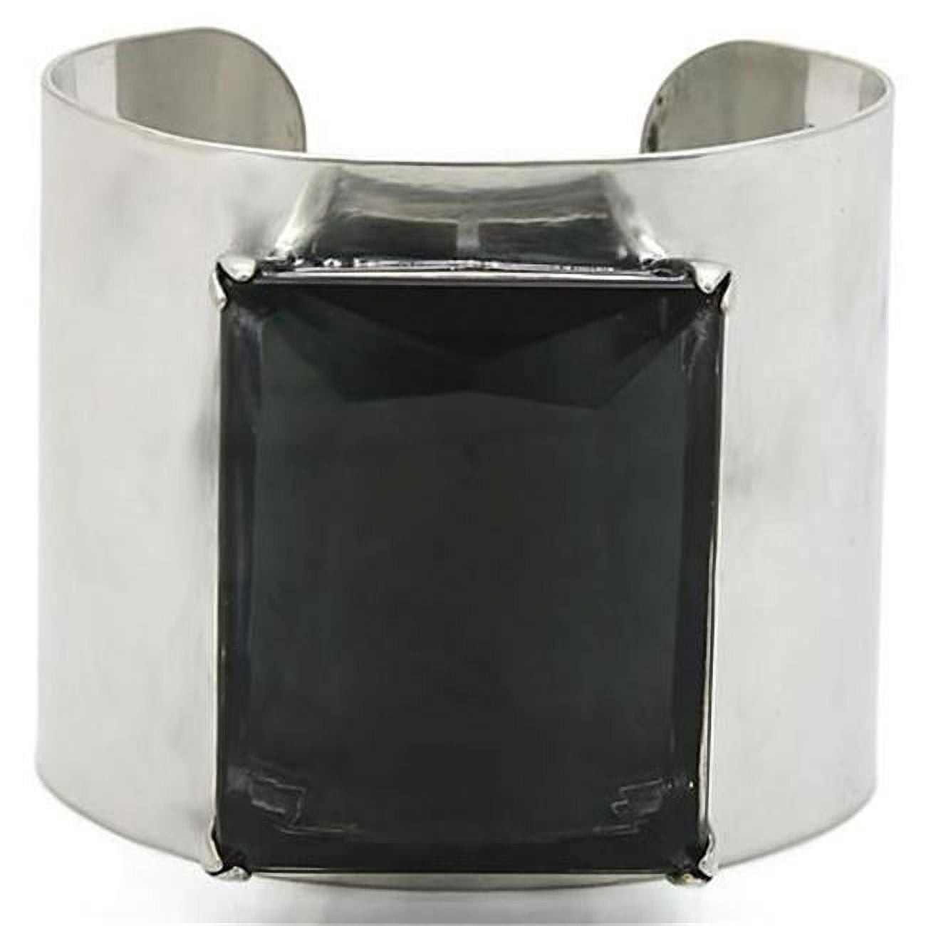 Picture of Alamode LO1145-6.75 Women Antique Silver Brass Bangle with Synthetic in Black Diamond - 6.75 in.