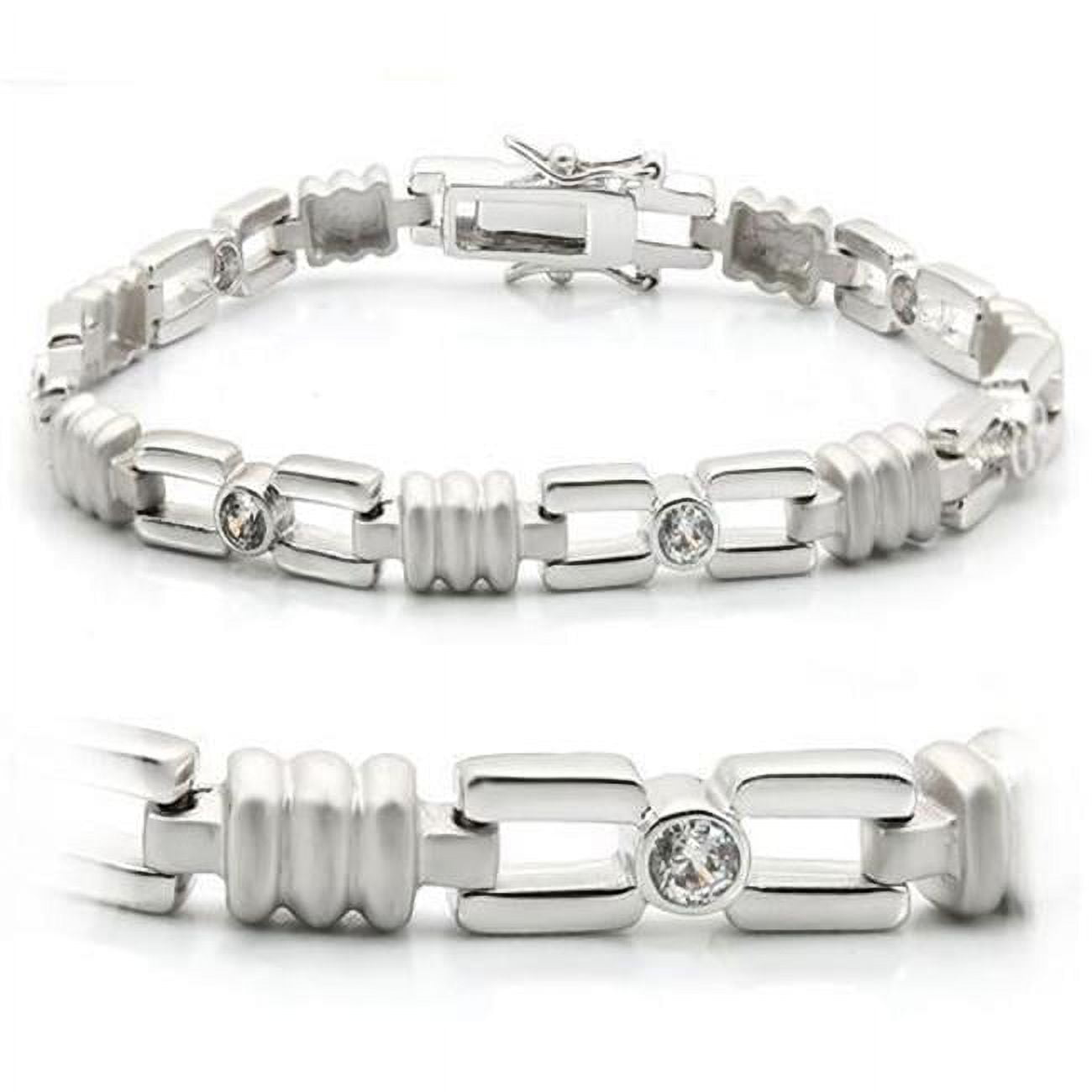 Picture of Alamode LO1162-7 Women Matte Rhodium & Rhodium Brass Bracelet with AAA Grade CZ in Clear - 7 in.