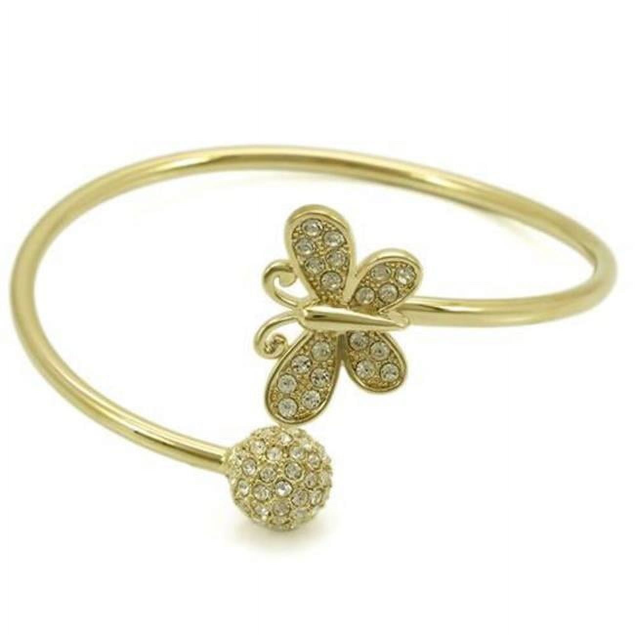 Women Gold Brass Bangle with Top Grade Crystal in Clear - 6.75 in.
