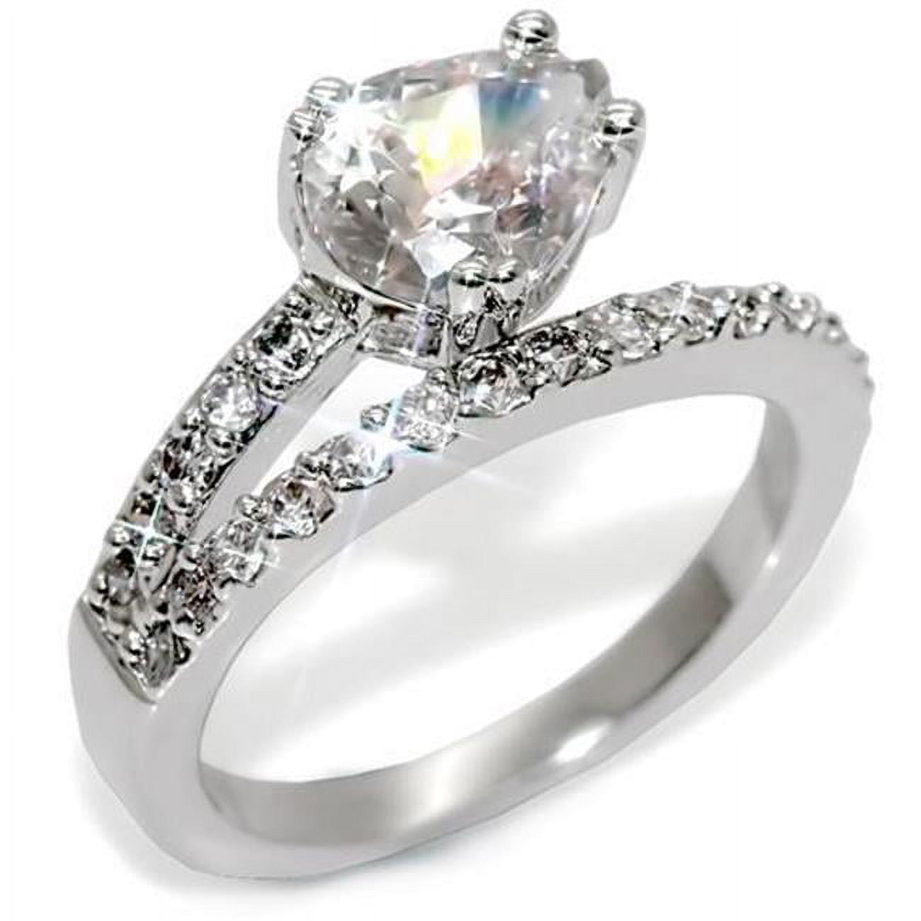 Women Rhodium Brass Ring with AAA Grade CZ in Clear - Size 5