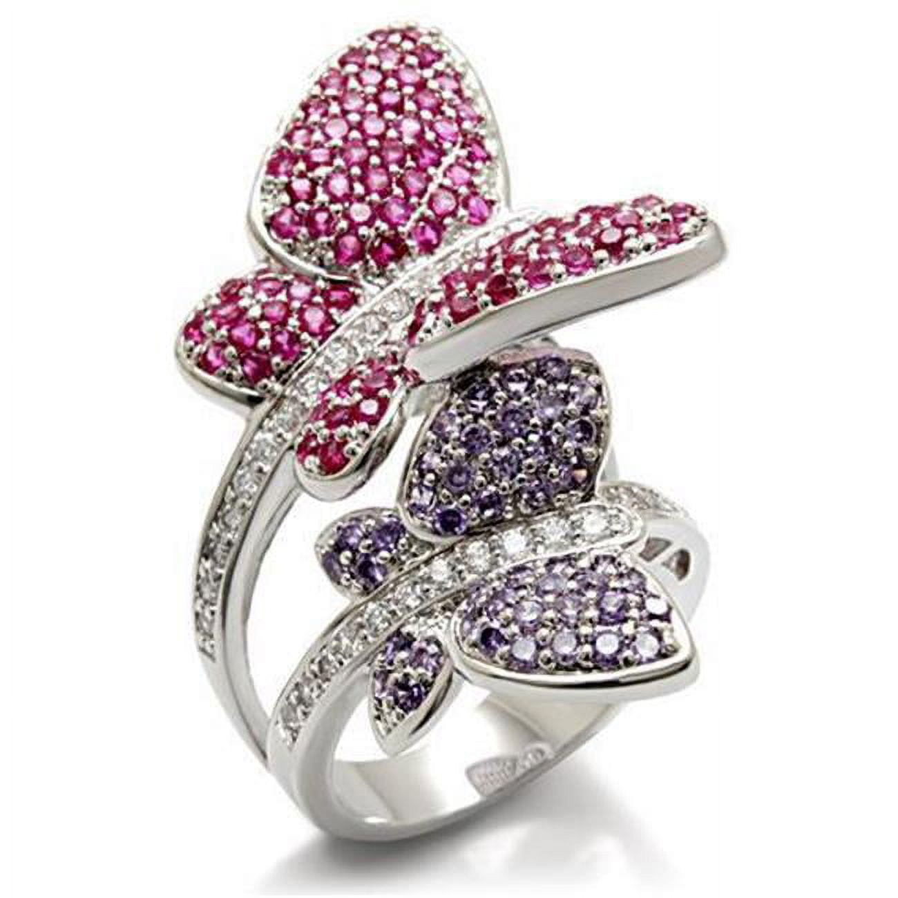 Women Rhodium Brass Ring with AAA Grade CZ in Multi Color - Size 9