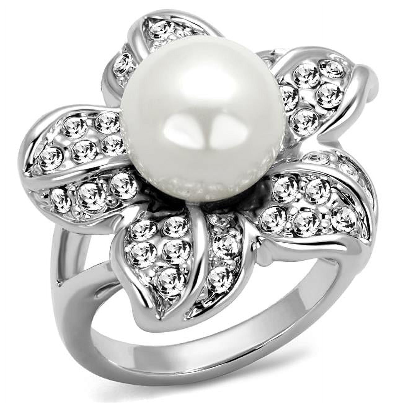 Women Rhodium Brass Ring with Synthetic in White - Size 7
