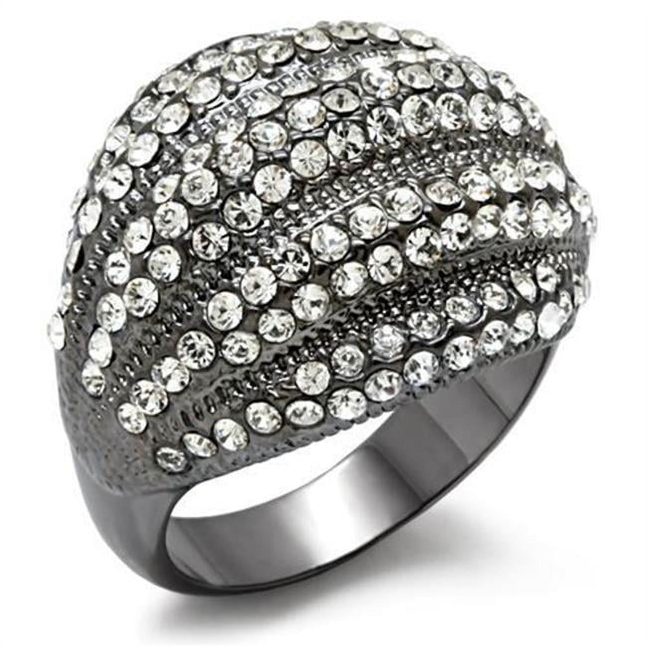 Women TIN Cobalt Black Brass Ring with Top Grade Crystal in Clear - Size 9