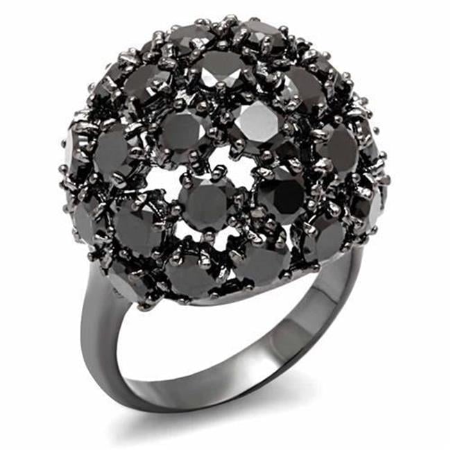 Women TIN Cobalt Black Brass Ring with AAA Grade CZ in Jet - Size 7