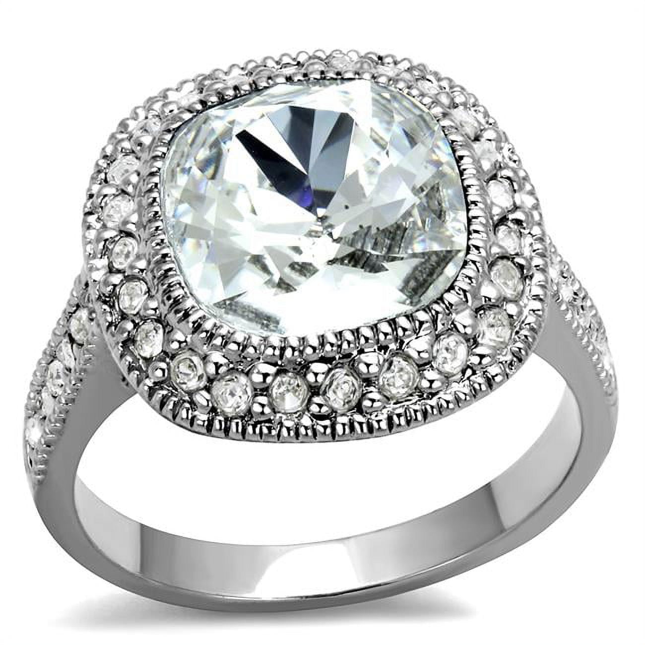 Women Rhodium Brass Ring with Top Grade Crystal in Clear - Size 7
