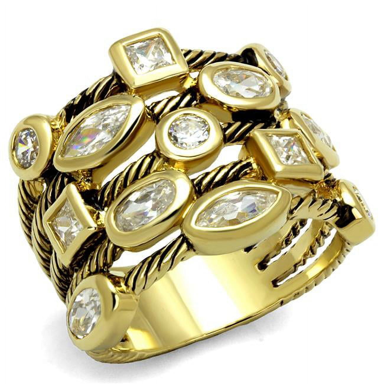 Women Gold Brass Ring with AAA Grade CZ in Clear - Size 5