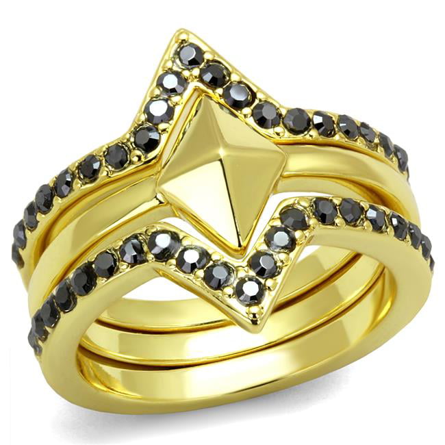 Women Gold Brass Ring with Top Grade Crystal in Hematite - Size 7