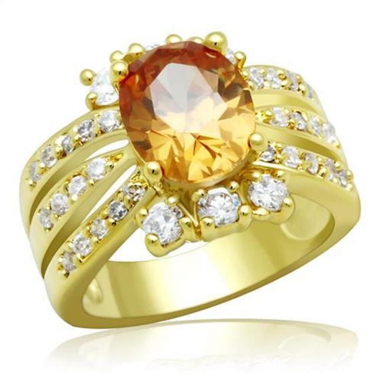 Women Gold Brass Ring with AAA Grade CZ in Champagne - Size 7