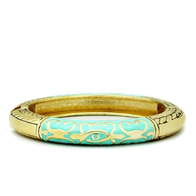 Women Flash Gold White Metal Bangle with Epoxy in No Stone - 7 in.