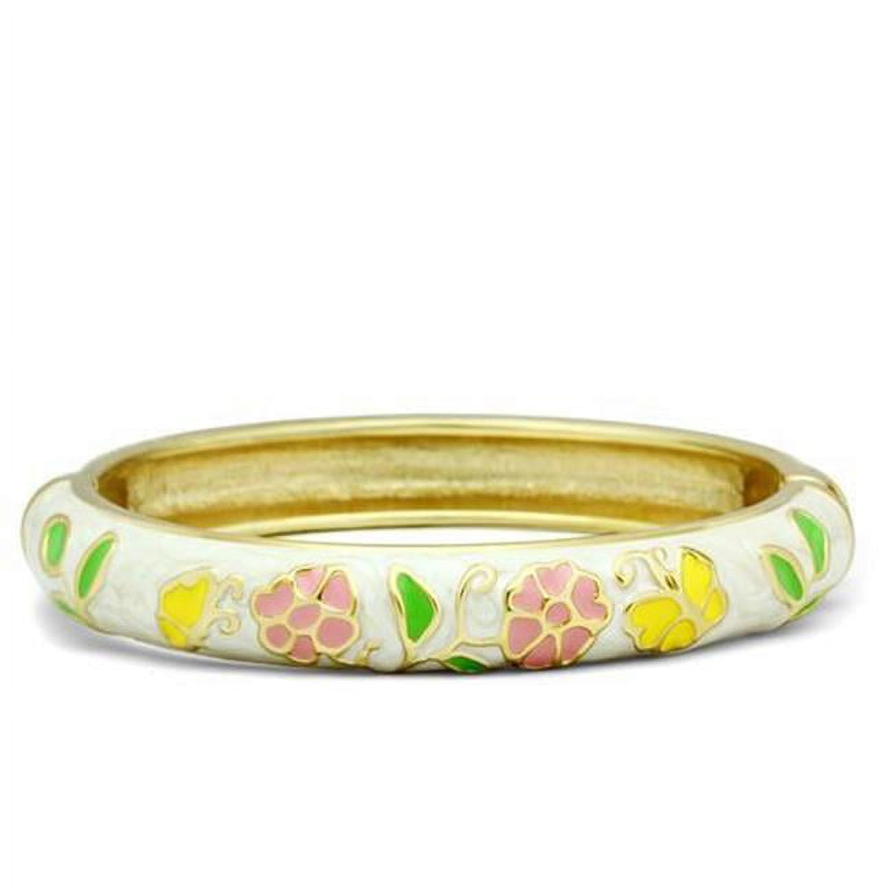 Women Flash Gold White Metal Bangle with Epoxy in No Stone - 7 in.
