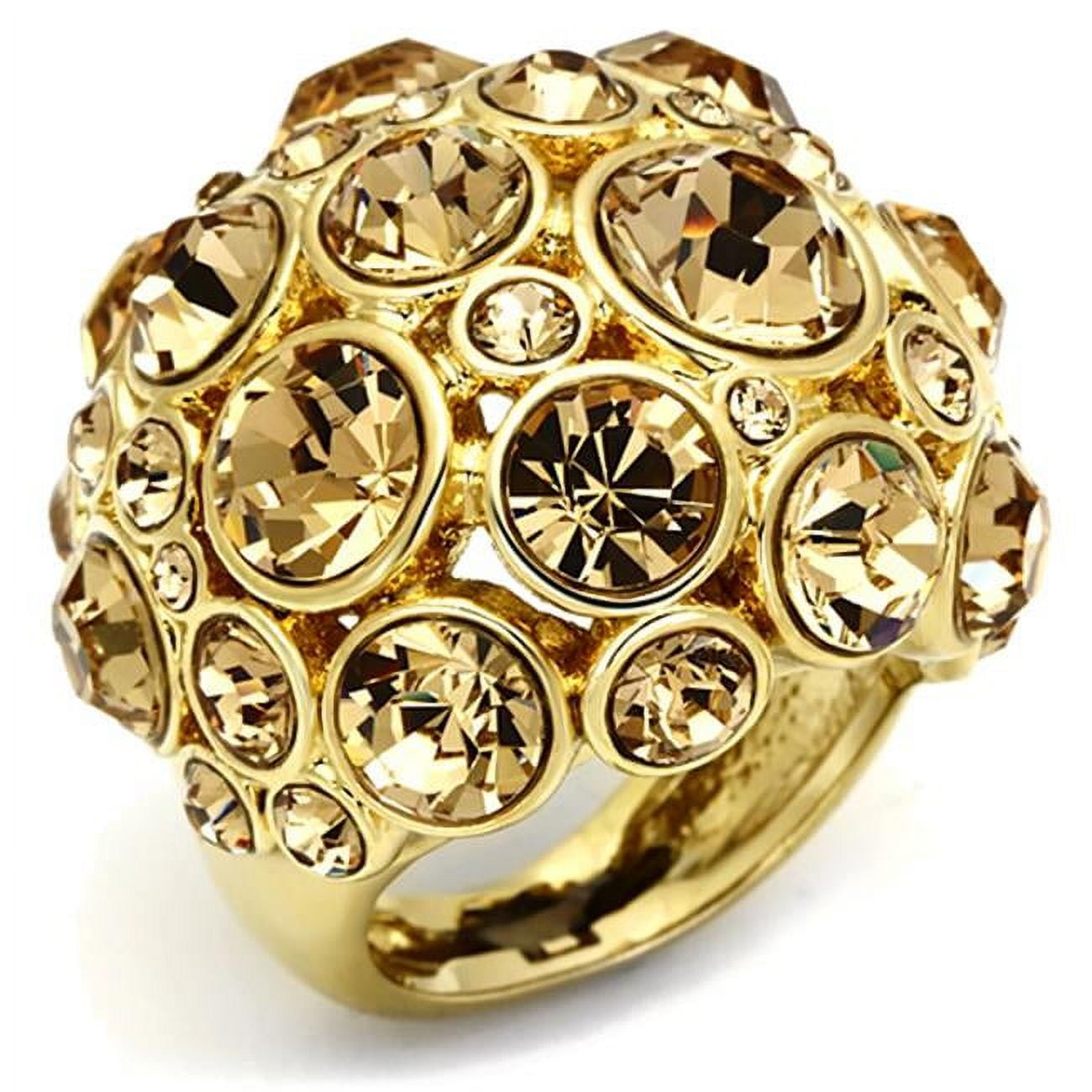 Women Gold Brass Ring with Top Grade Crystal in Light Smoked - Size 8