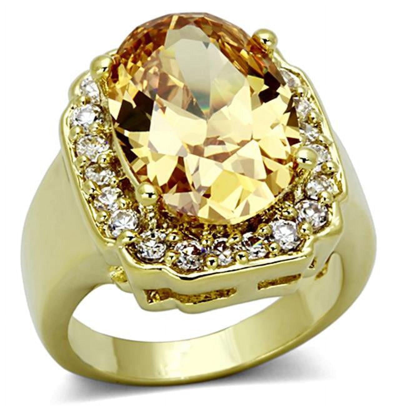 Women Gold Brass Ring with AAA Grade CZ in Topaz - Size 5