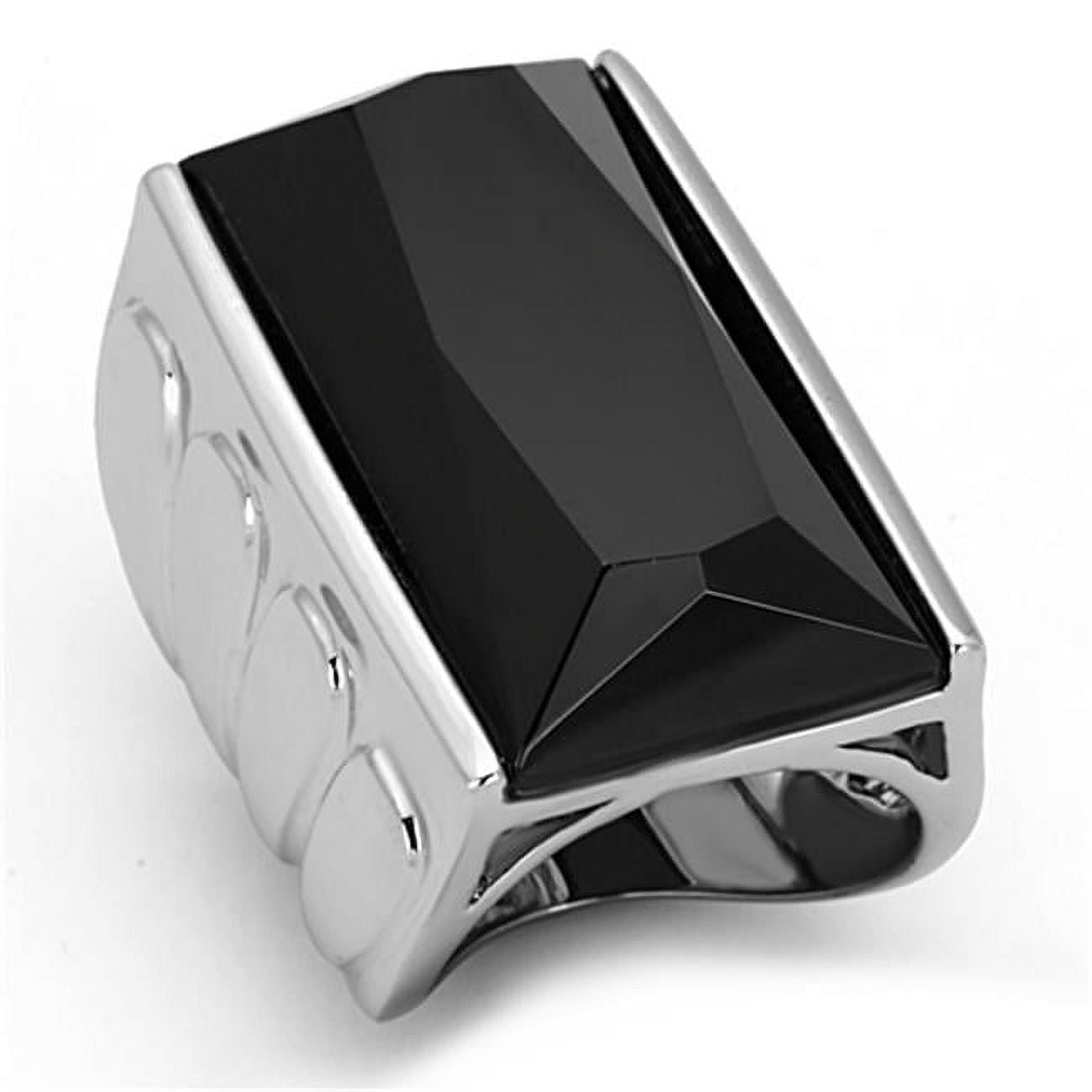 Women Rhodium Brass Ring with AAA Grade CZ in Black Diamond - Size 8