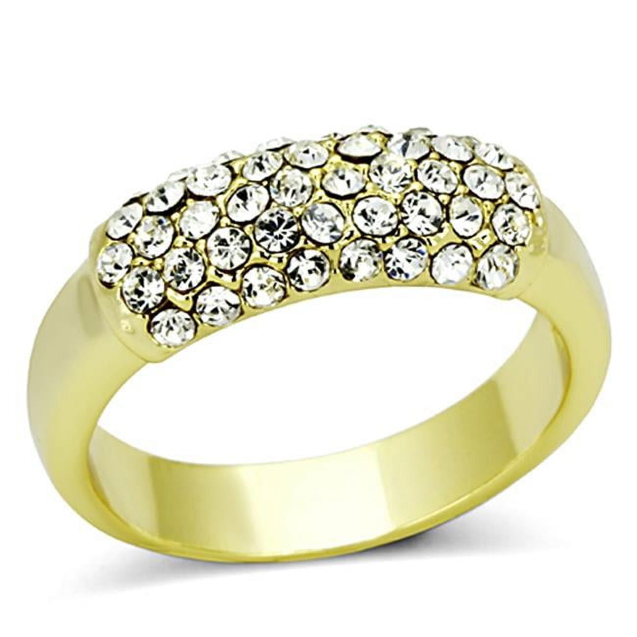 Women Gold Brass Ring with Top Grade Crystal in Clear - Size 6