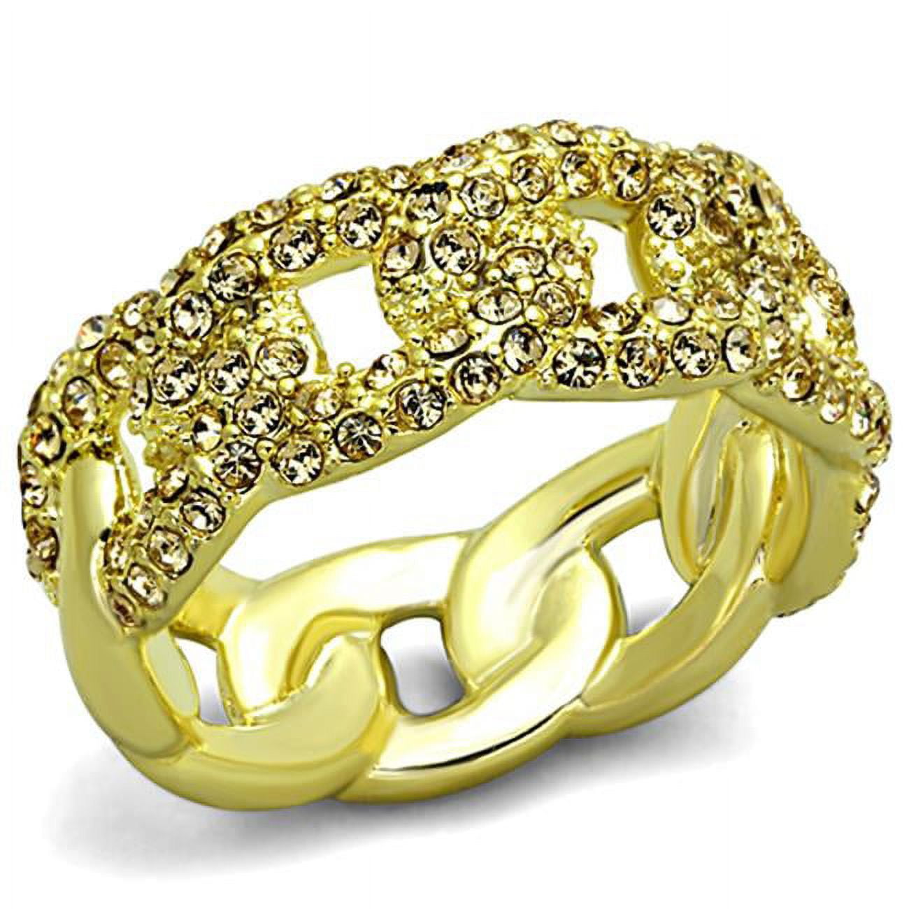 Women Gold Brass Ring with Top Grade Crystal in Light Smoked - Size 6
