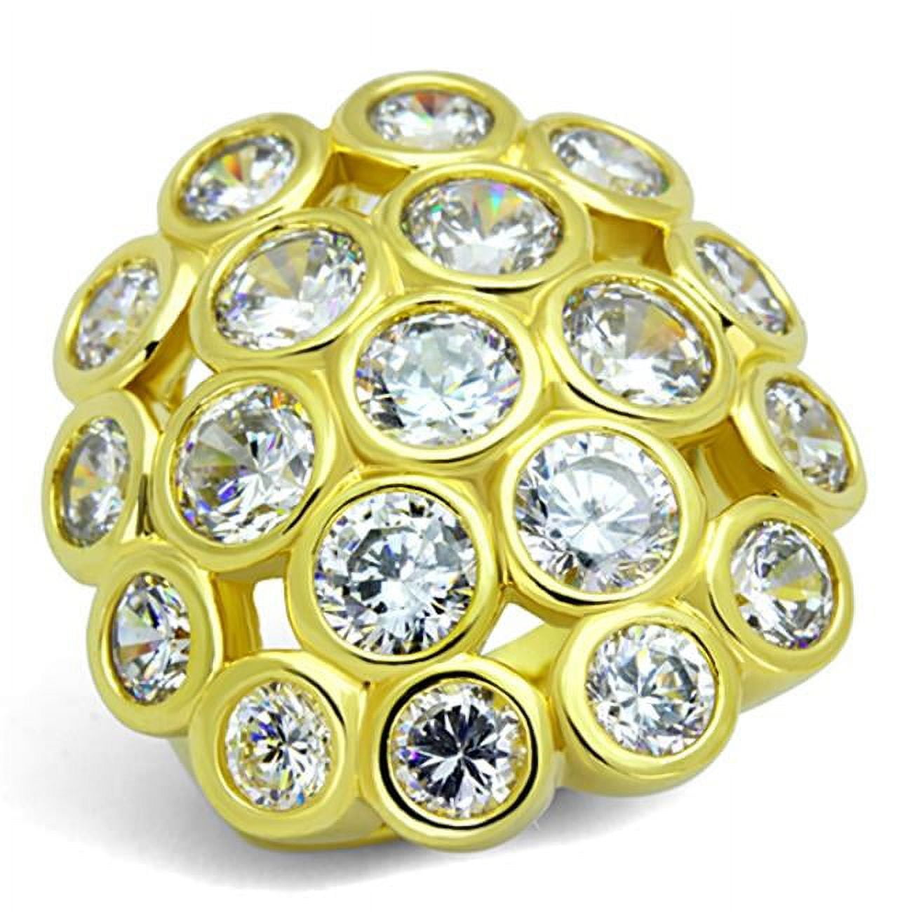 Women Gold Brass Ring with AAA Grade CZ in Clear - Size 7