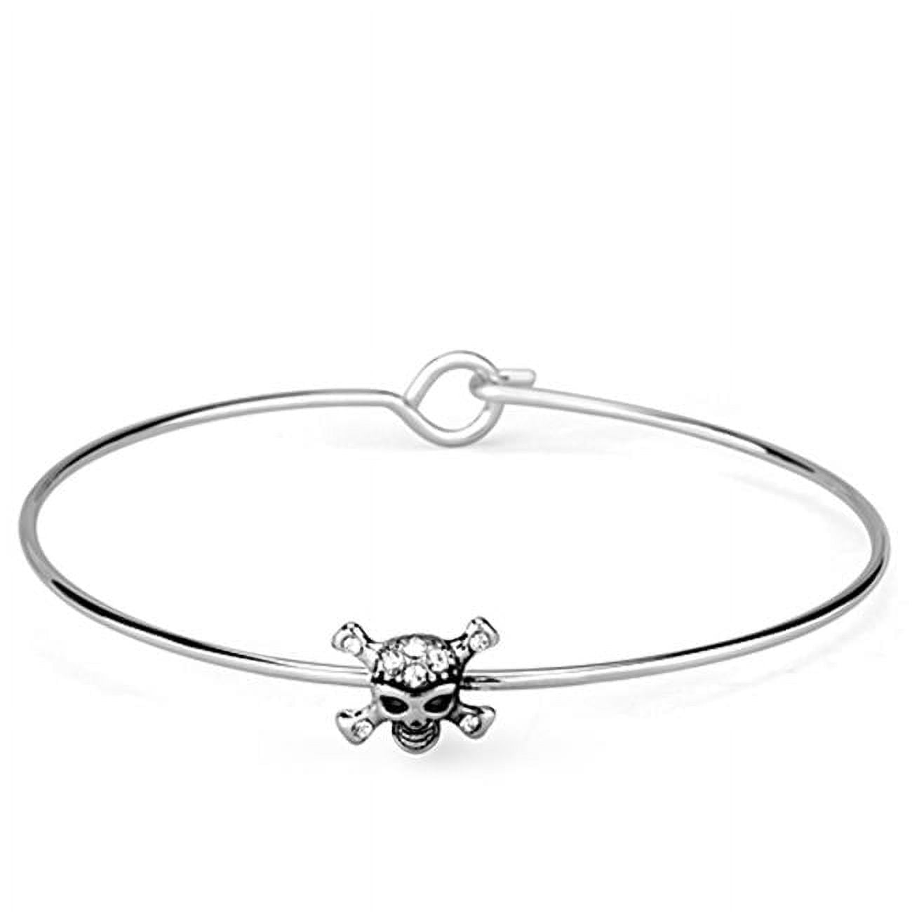 Women Rhodium Brass Bangle with Top Grade Crystal in Clear - 7 in.