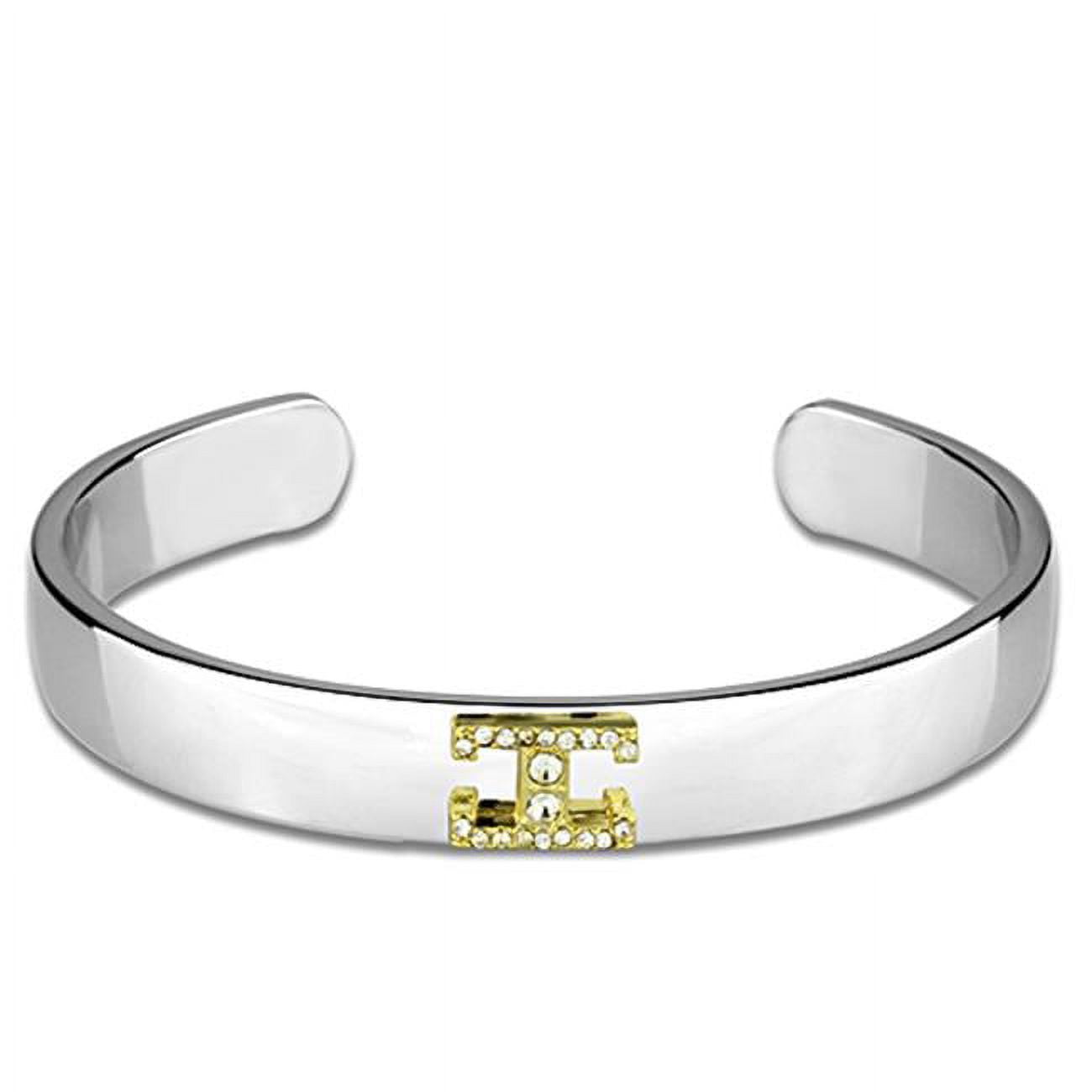 LO3619-6.75 Women Reverse Two-Tone White Metal Bangle with Top Grade Crystal in Clear - 6.75 in.