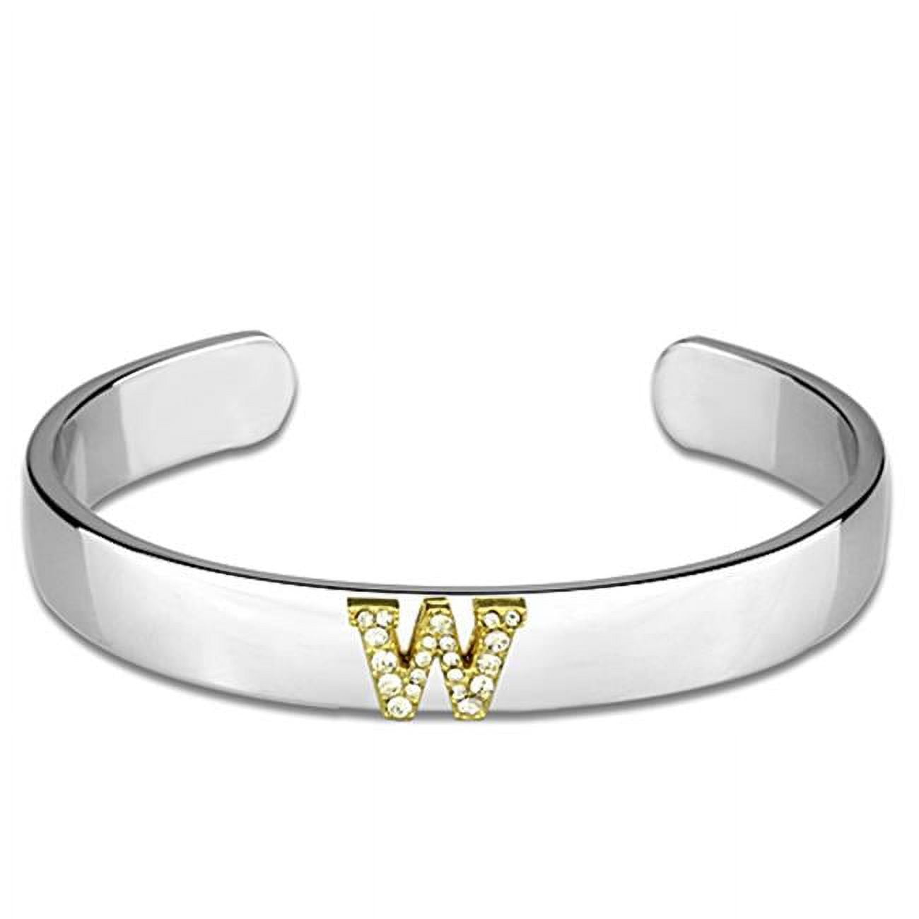 LO3633-6.75 Women Reverse Two-Tone White Metal Bangle with Top Grade Crystal in Clear - 6.75 in.