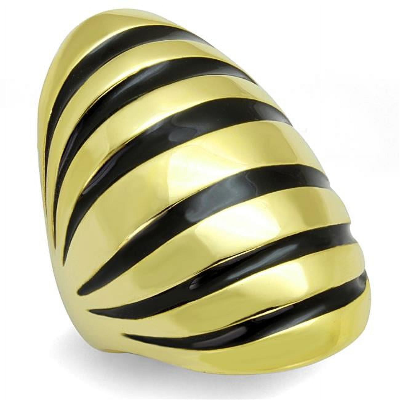 Women Gold Brass Ring with Epoxy in Jet - Size 5