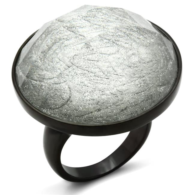 Women IP Black Brass Ring with Synthetic in Light Gray - Size 10