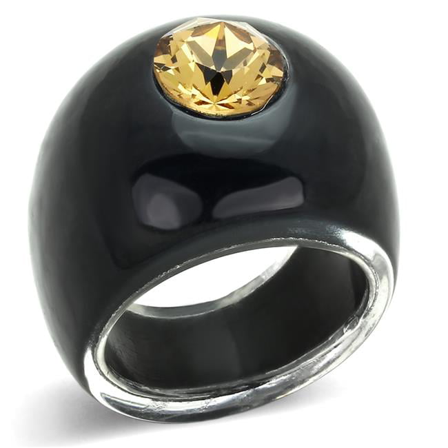 Women Resin Ring with Top Grade Crystal in Light Smoked - Size 7