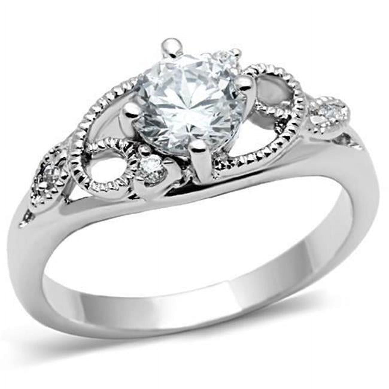 Women Rhodium Brass Ring with AAA Grade CZ in Clear - Size 8