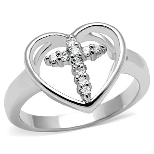 Women Rhodium Brass Ring with AAA Grade CZ in Clear - Size 7