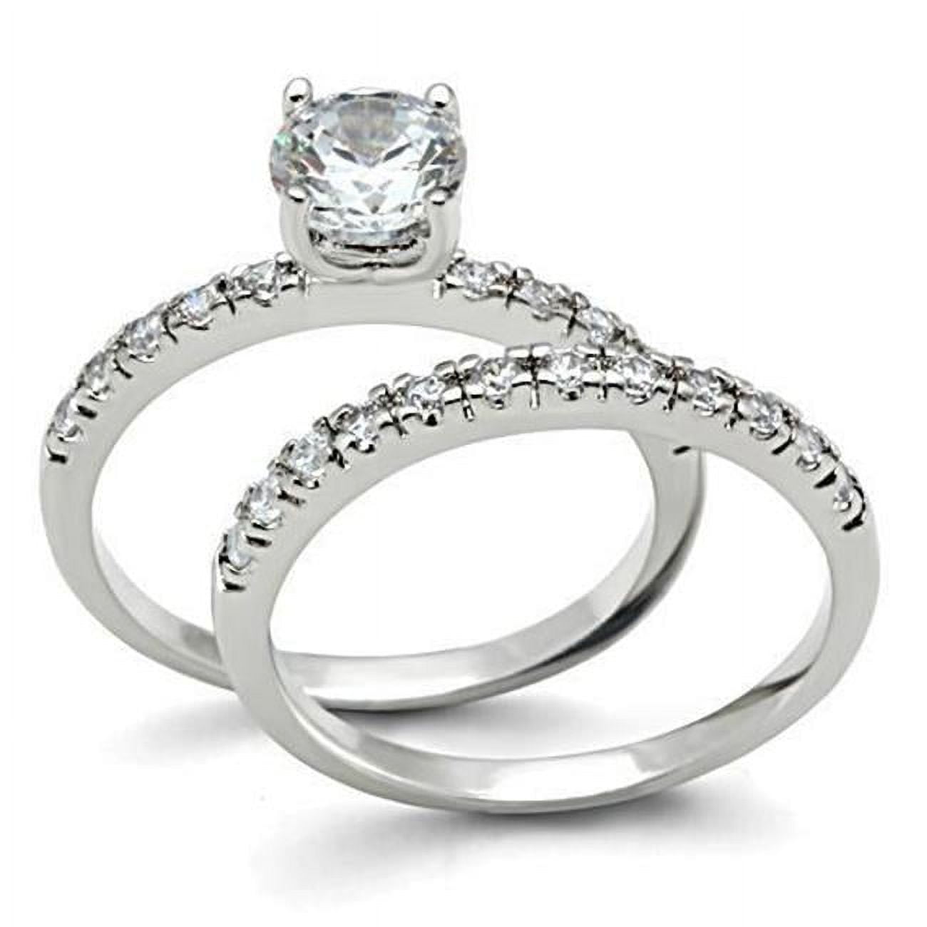 Women Rhodium Brass Ring with AAA Grade CZ in Clear - Size 5