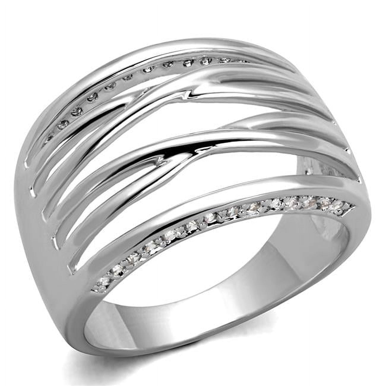 Women Rhodium Brass Ring with AAA Grade CZ in Clear - Size 9