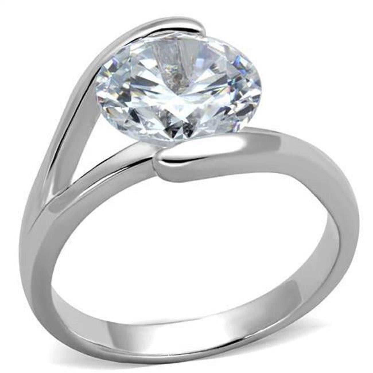 Women Rhodium Brass Ring with AAA Grade CZ in Clear - Size 9