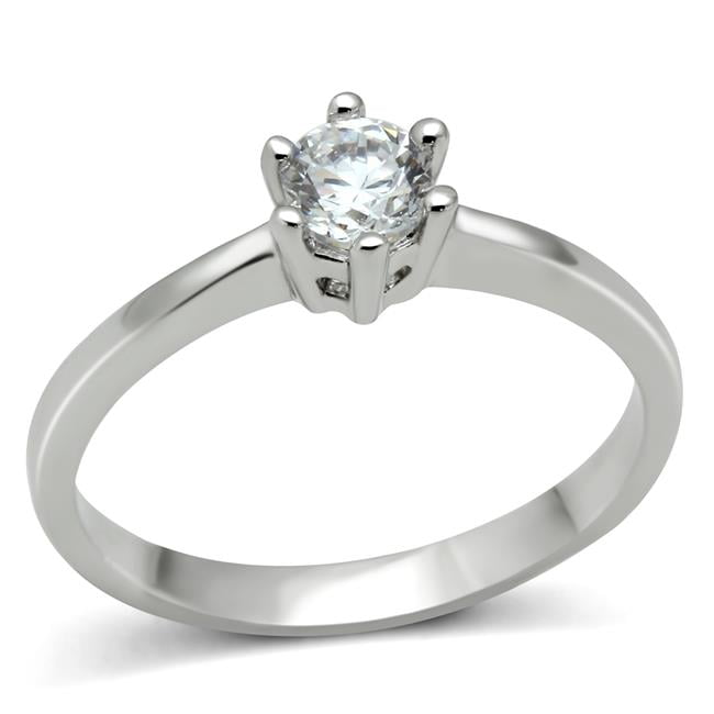 Women Rhodium Brass Ring with AAA Grade CZ in Clear - Size 9