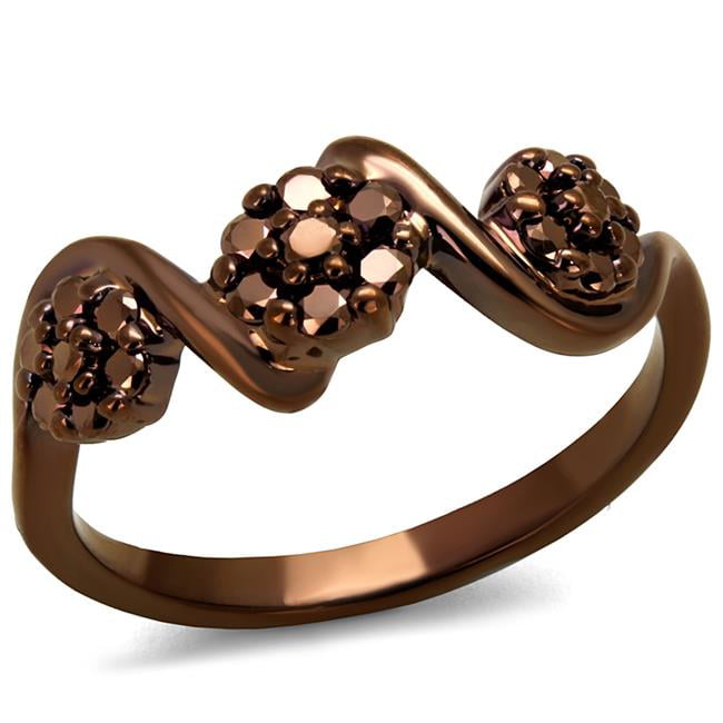 Women IP Coffee Light Brass Ring with AAA Grade CZ in Light Coffee - Size 7