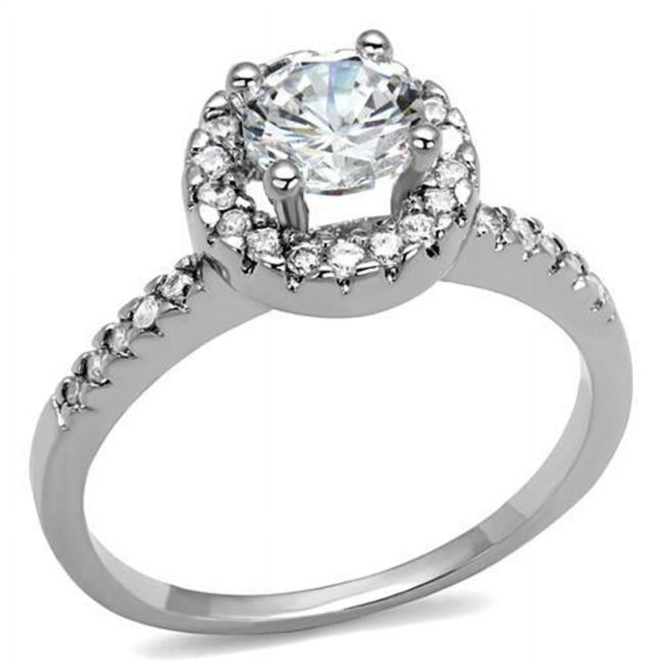 Women Rhodium Brass Ring with AAA Grade CZ in Clear - Size 5