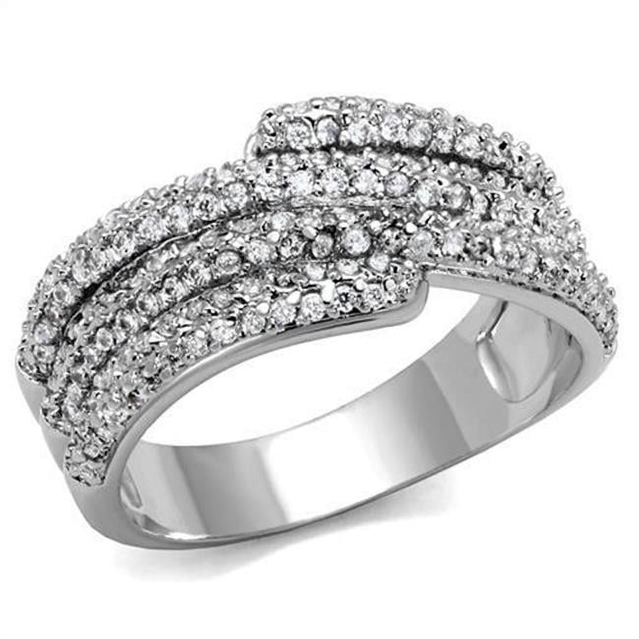 Women Rhodium Brass Ring with AAA Grade CZ in Clear - Size 7