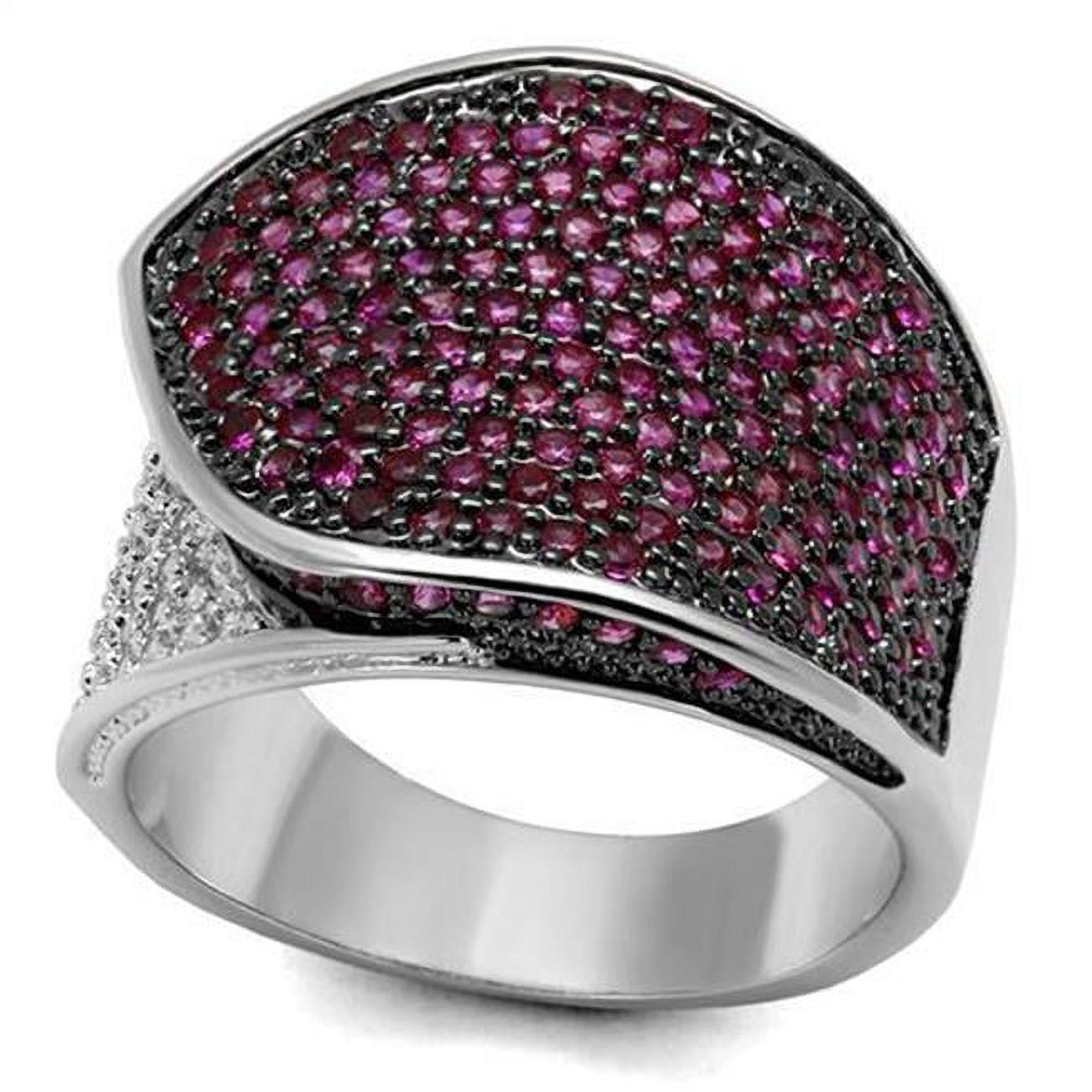 Women Rhodium & Ruthenium Brass Ring with AAA Grade CZ in Ruby - Size 5