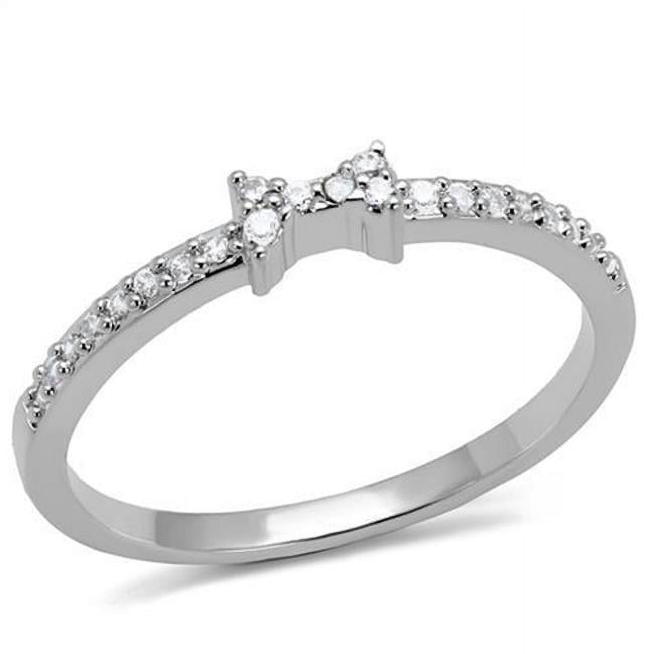Women Rhodium Brass Ring with AAA Grade CZ in Clear - Size 9