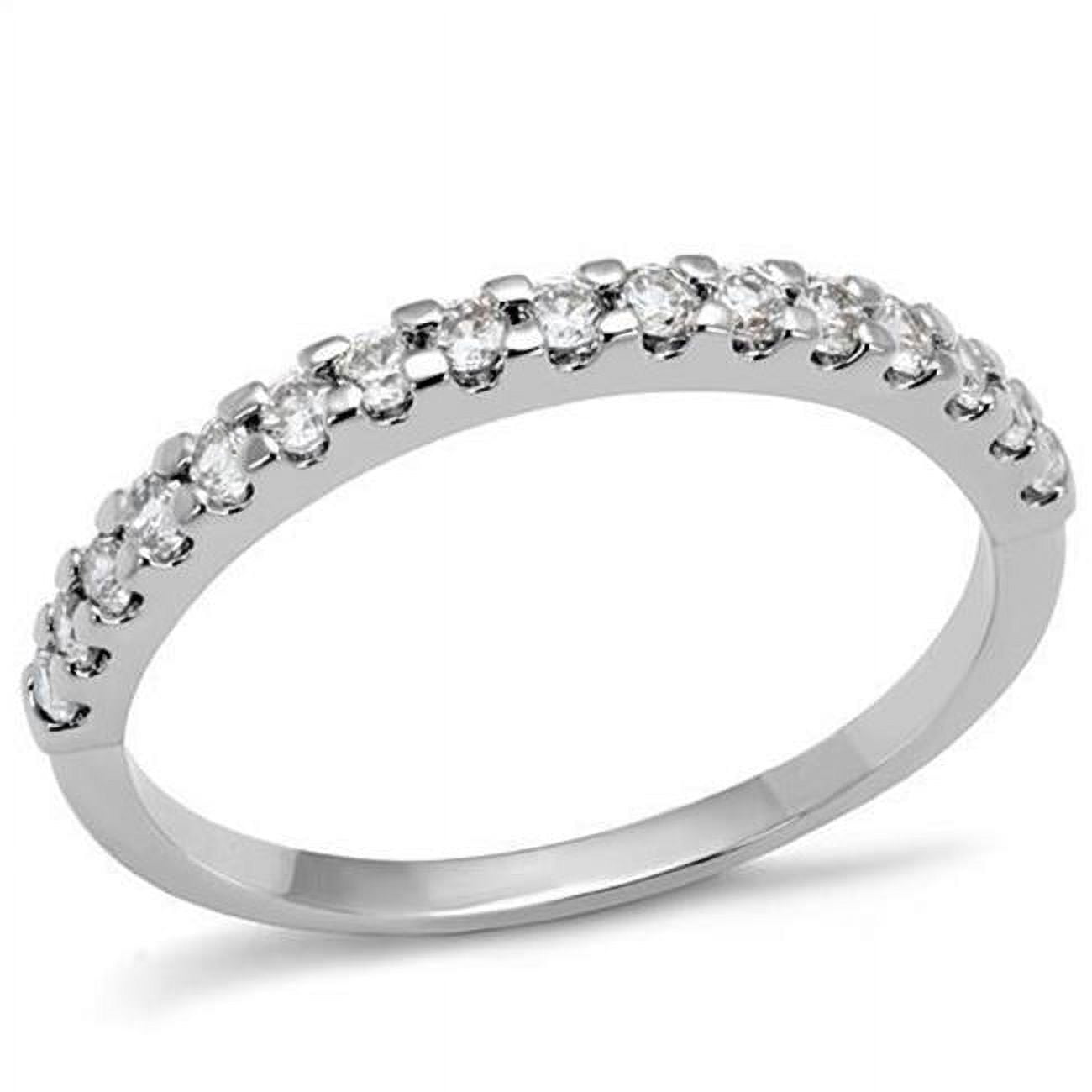 Women Rhodium Brass Ring with AAA Grade CZ in Clear - Size 6