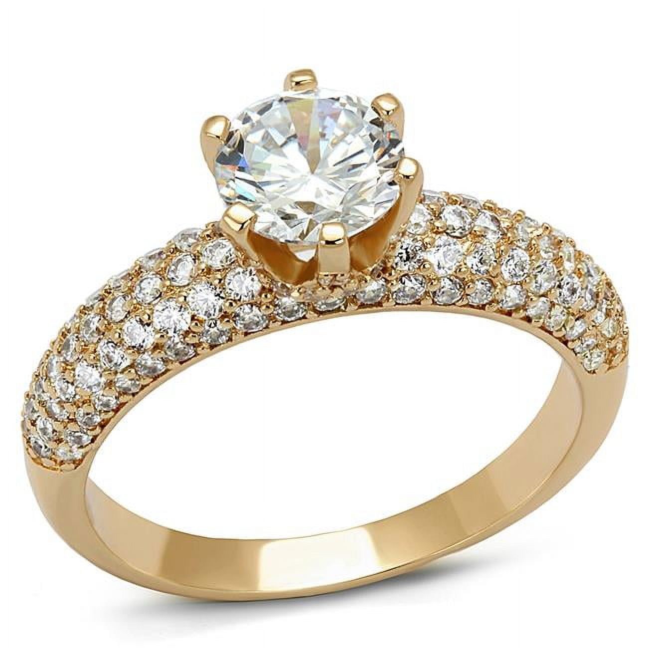 Women Rose Gold Brass Ring with AAA Grade CZ in Clear - Size 9