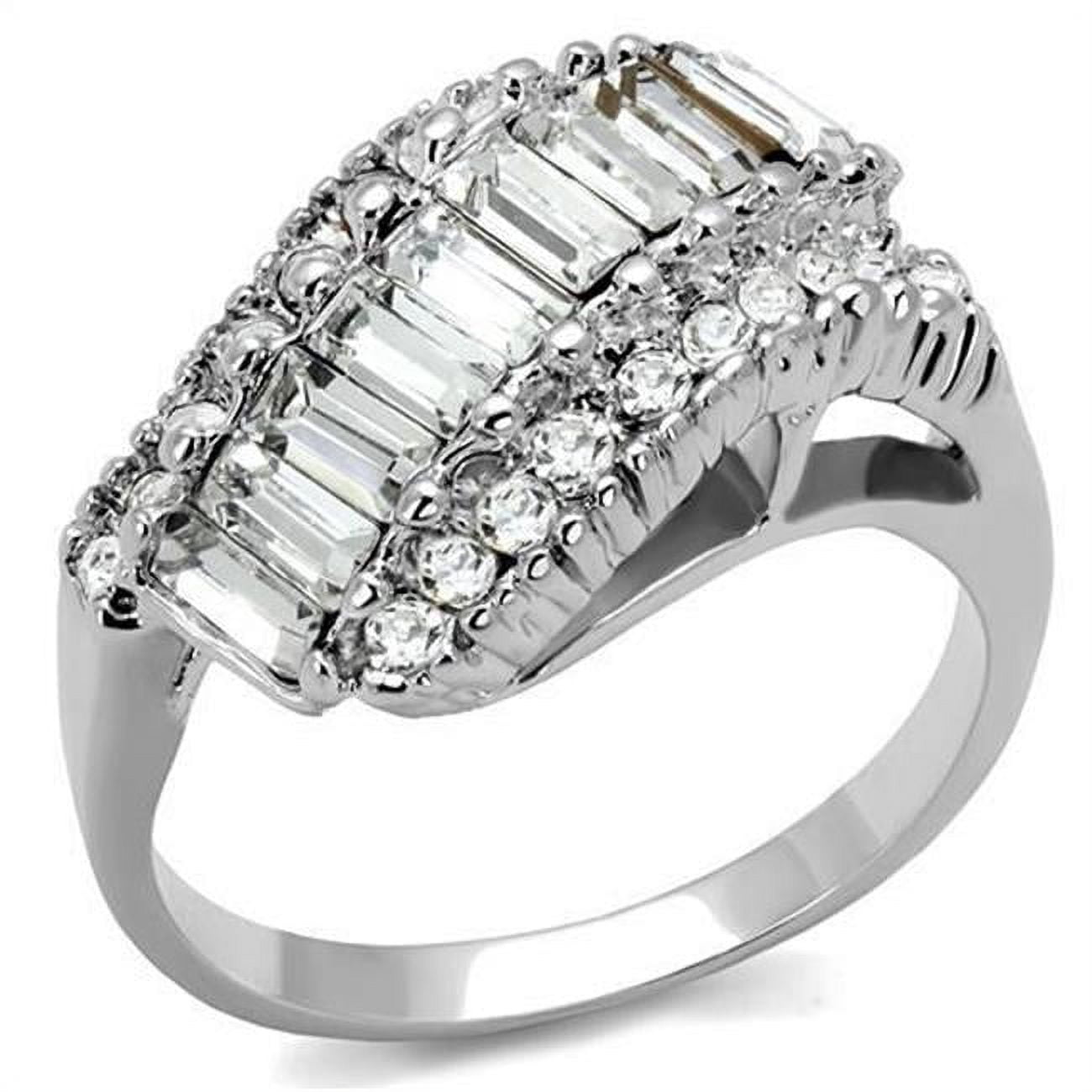 Picture of Alamode 3W1306-6 Women Rhodium Brass Ring with Top Grade Crystal in Clear - Size 6