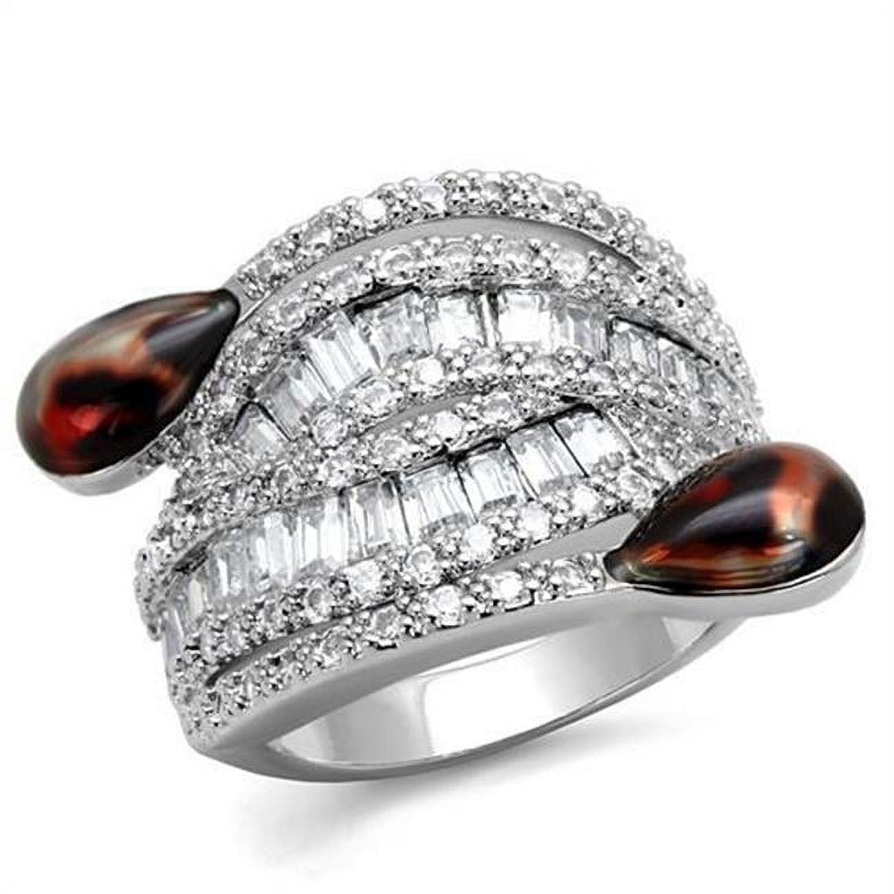 Women Rhodium Brass Ring with AAA Grade CZ in Clear - Size 7