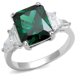 Women Rhodium Brass Ring with Synthetic in Emerald - Size 6
