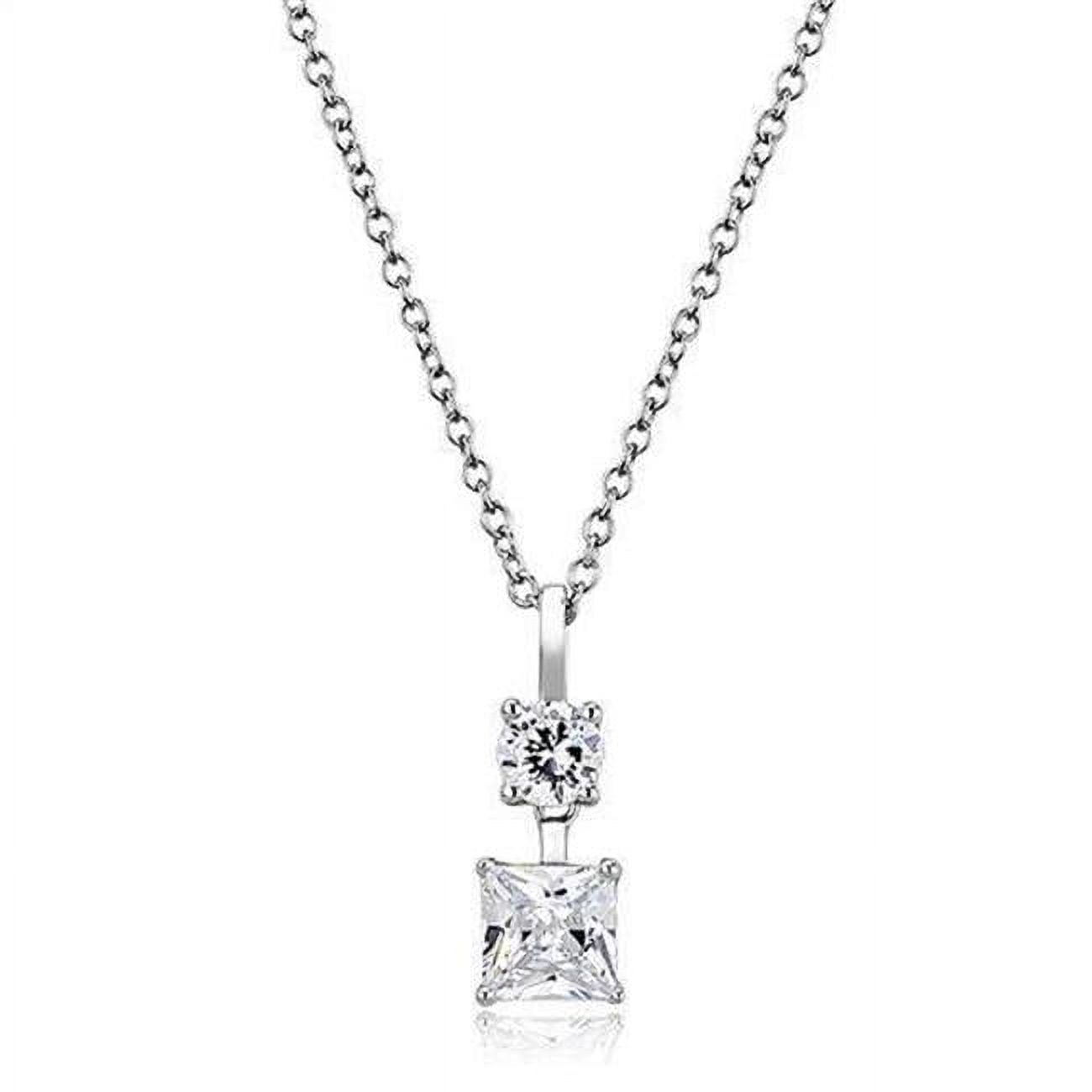 Picture of Alamode 3W1374-16Plus2 Women Rhodium 925 Sterling Silver Chain Pendant with AAA Grade CZ in Clear - 16 & 2 in.