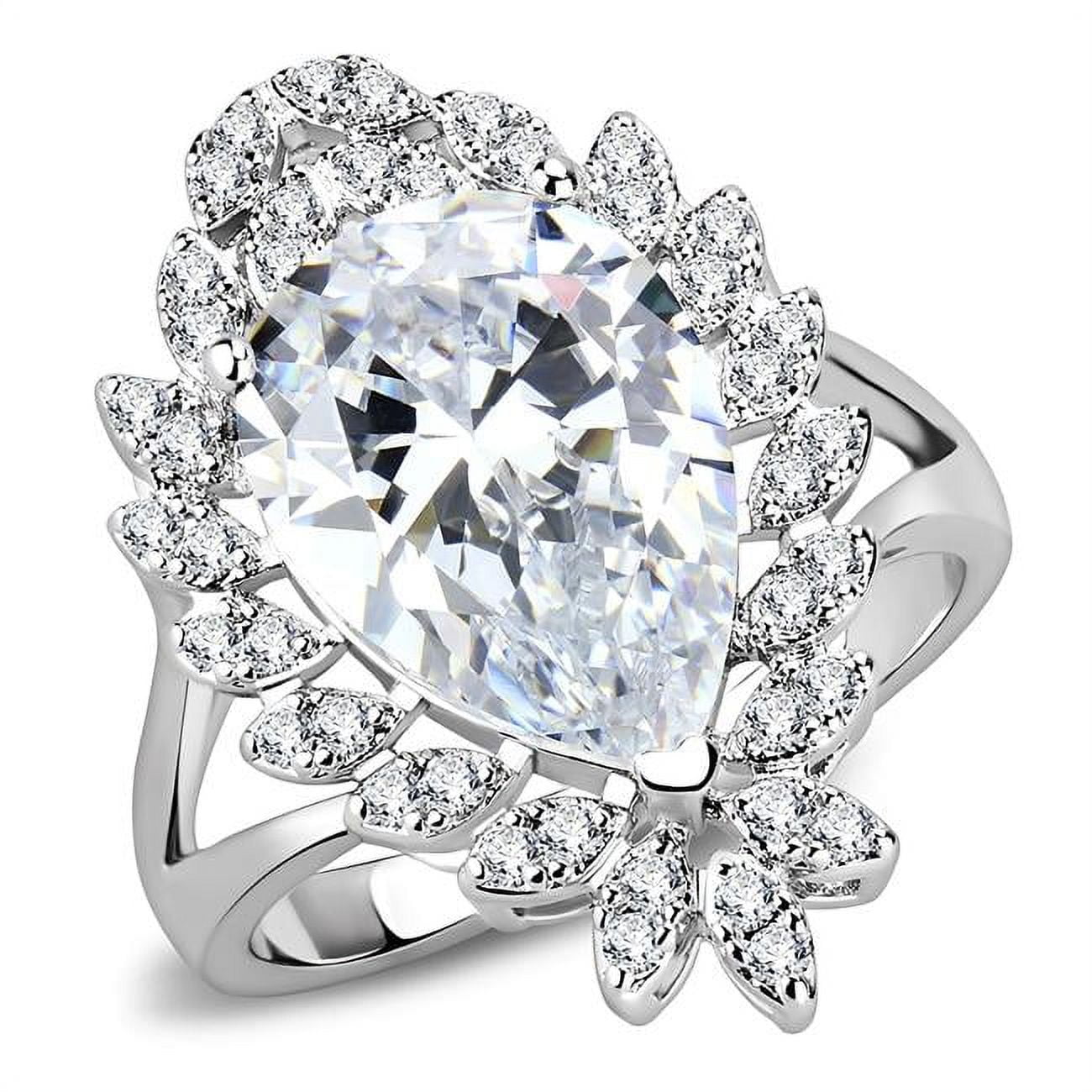 Women Rhodium Brass Ring with AAA Grade CZ in Clear - Size 7