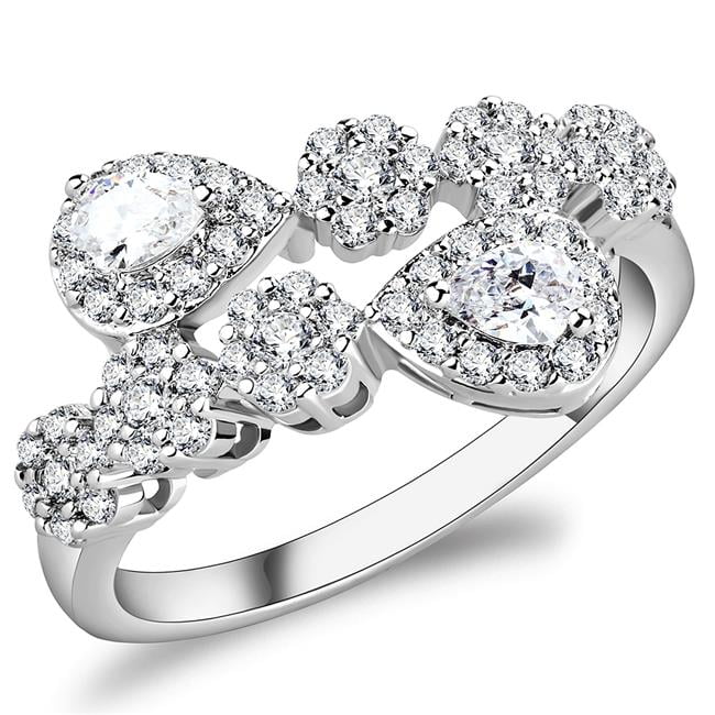 Women Rhodium Brass Ring with AAA Grade CZ in Clear - Size 8