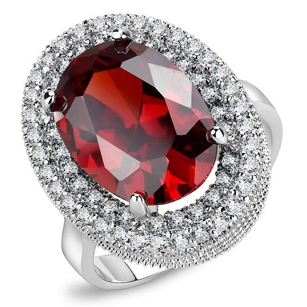 Women Rhodium Brass Ring with AAA Grade CZ in Garnet - Size 6